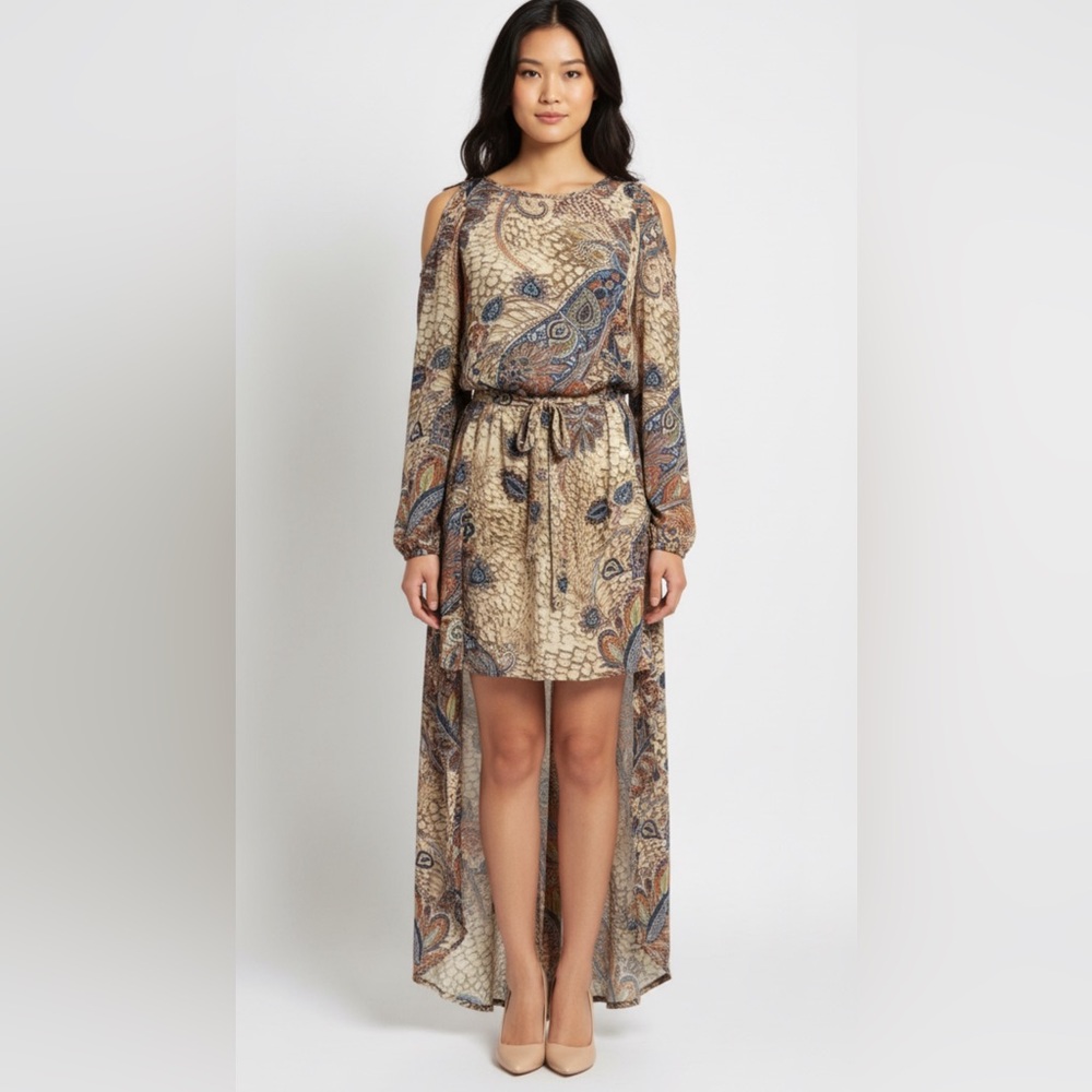 INA Fashion High Low Tie Waist Long Sleeve Dress NWT Small